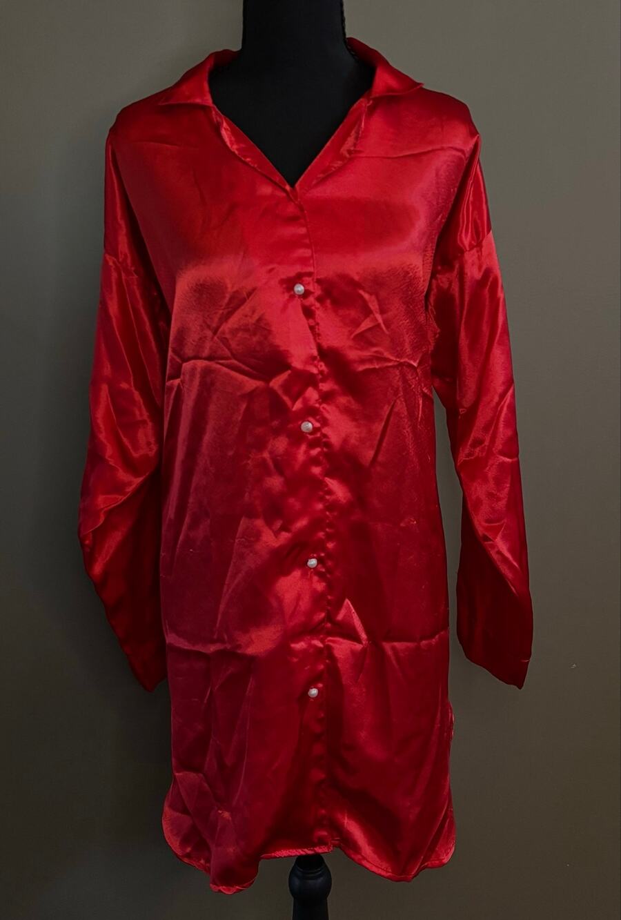 Vintage 80s Victoria's Secret Gold Label Red Satin Nightshirt Dress